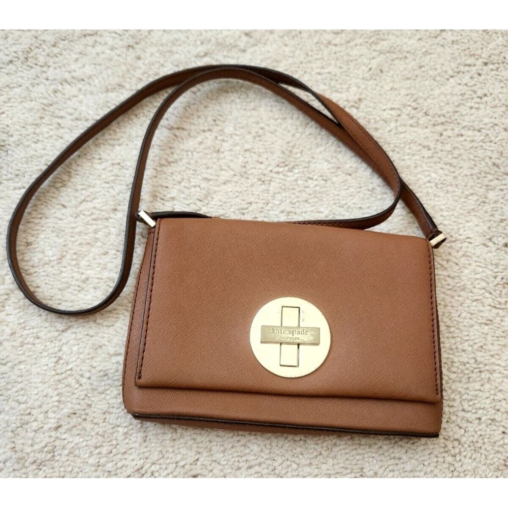 KATE SPADE Brown Leather SALLY NEWBURY LANE Crossbody Bag  8.5" wide x5.5" Tall
